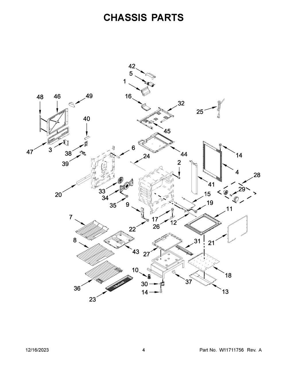 Chassis Parts Diagram and Parts List for KSGG700ESS7  KitchenAid Range