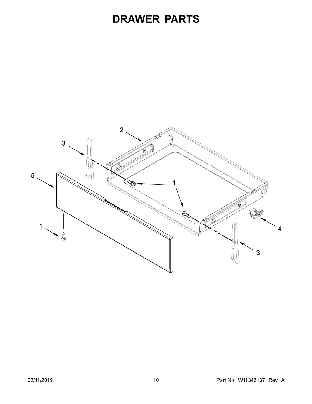 Drawer Parts Diagram and Parts List for YWFE550S0HV1  Whirlpool Range