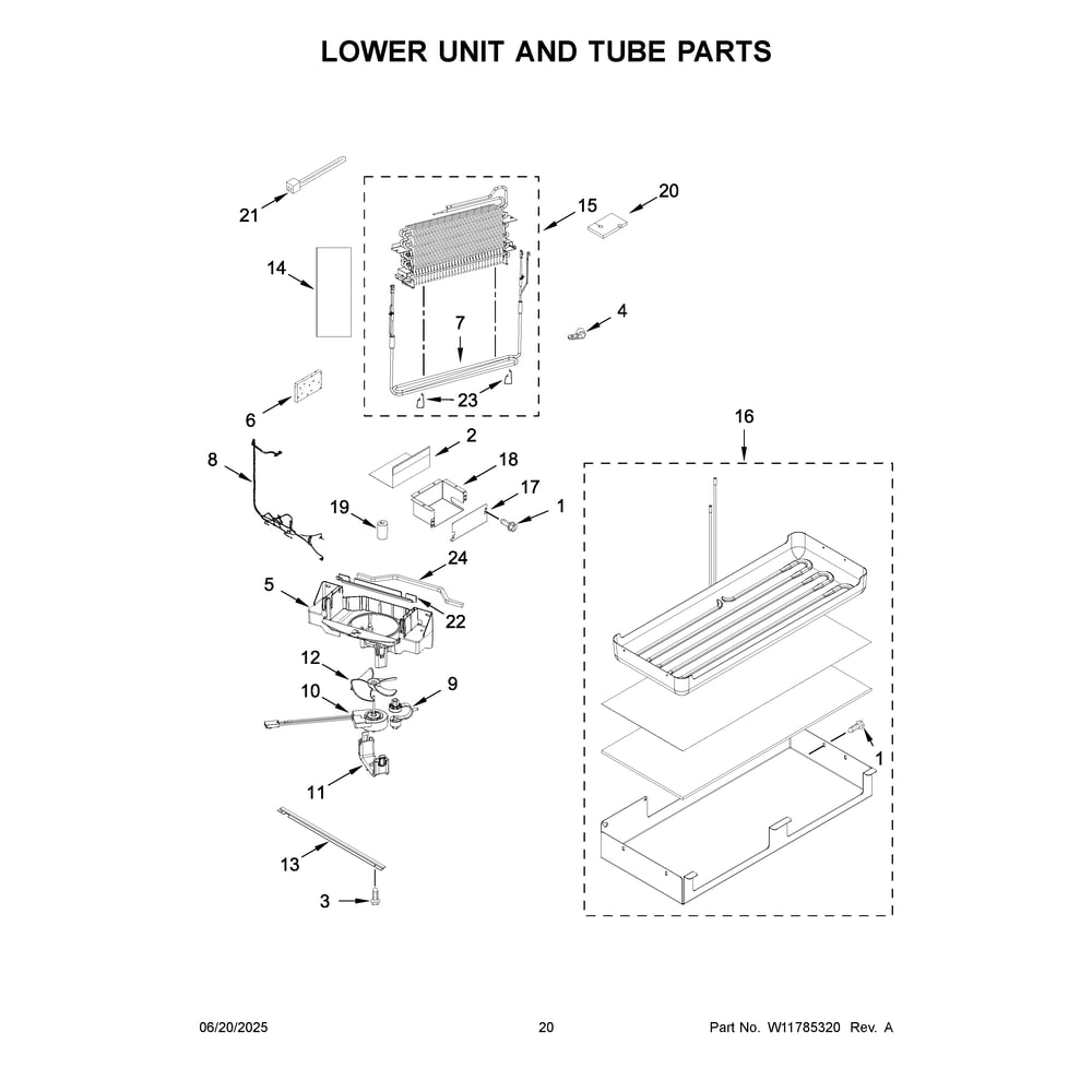 Lower Unit And Tube Parts Diagram and Parts List for KBBR306ESS06  KitchenAid Refrigerator