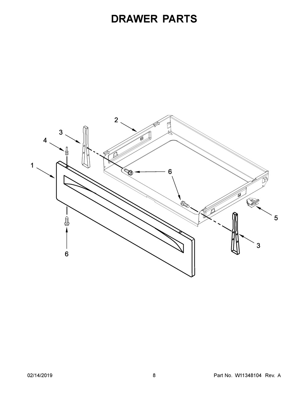 Drawer Parts Diagram and Parts List for YWEE510S0FW2  Whirlpool Range