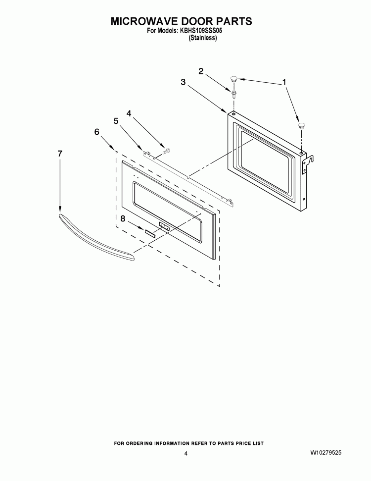 MICROWAVE DOOR PARTS Diagram and Parts List for KBHS109SSS05  KitchenAid Microwave