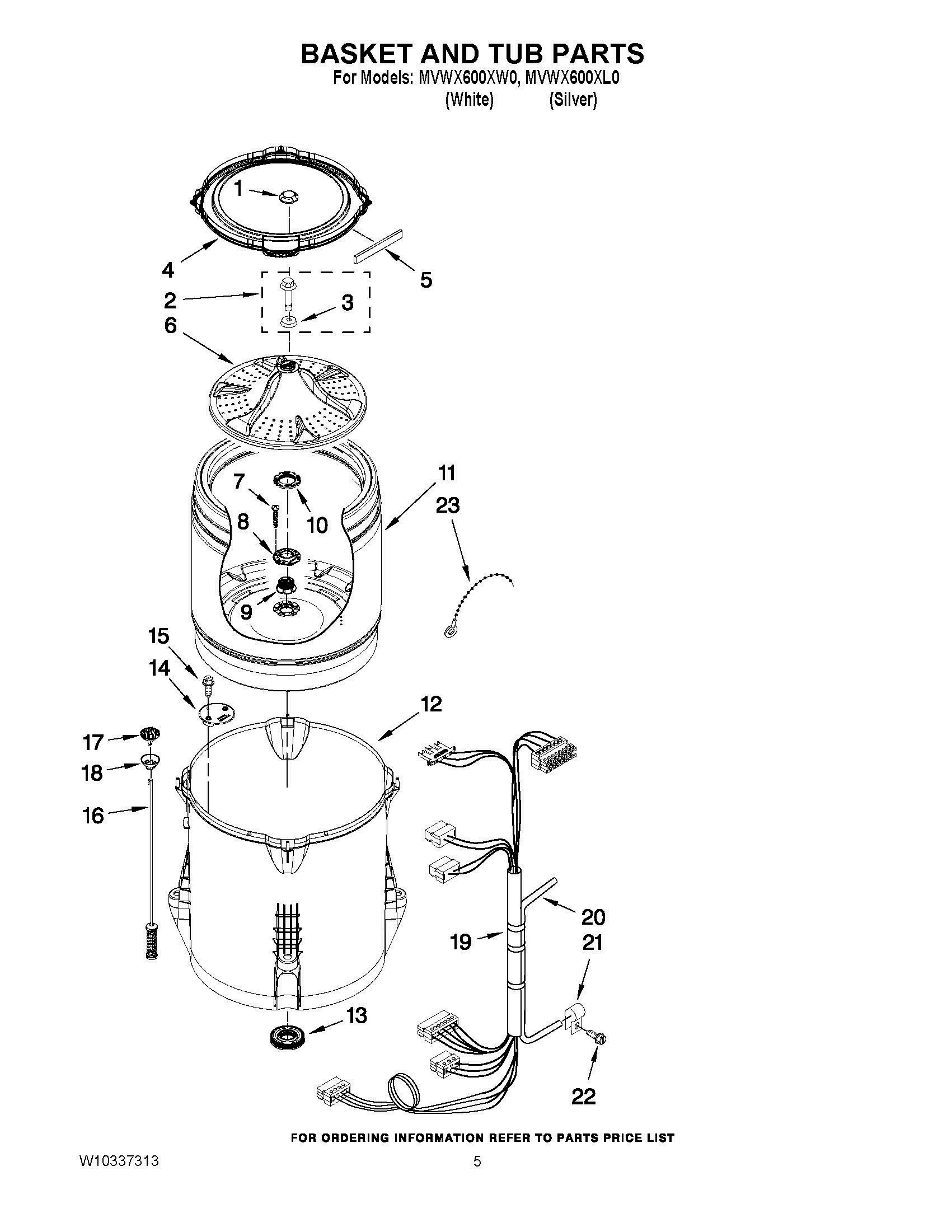 03 - BASKET AND TUB PARTS Diagram and Parts List for MVWX600XL0  Whirlpool Washer