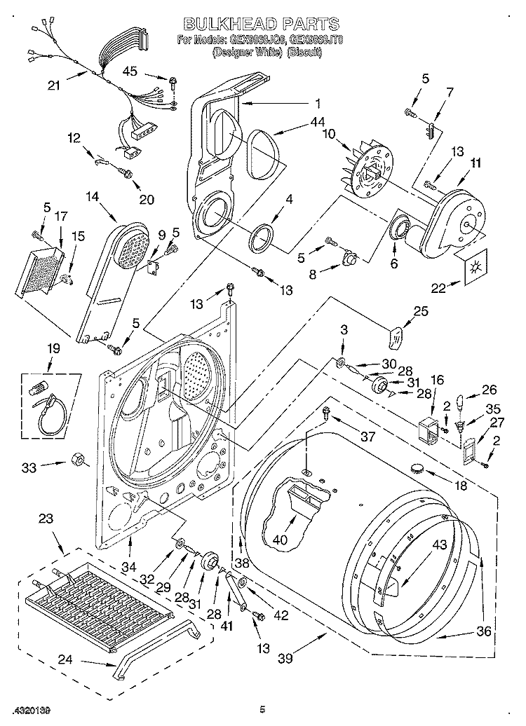 BULKHEAD Diagram and Parts List for GEX9868JQ0  Whirlpool Dryer