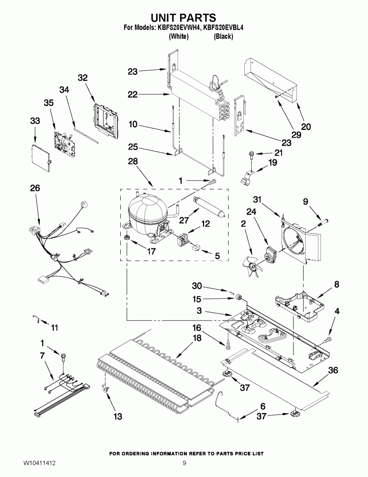 UNIT PARTS Diagram and Parts List for KBFS20EVBL4  KitchenAid Refrigerator