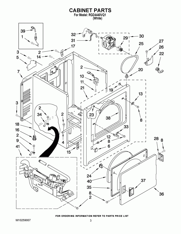 CABINET PARTS Diagram and Parts List for RGD4440VQ1  Roper Dryer