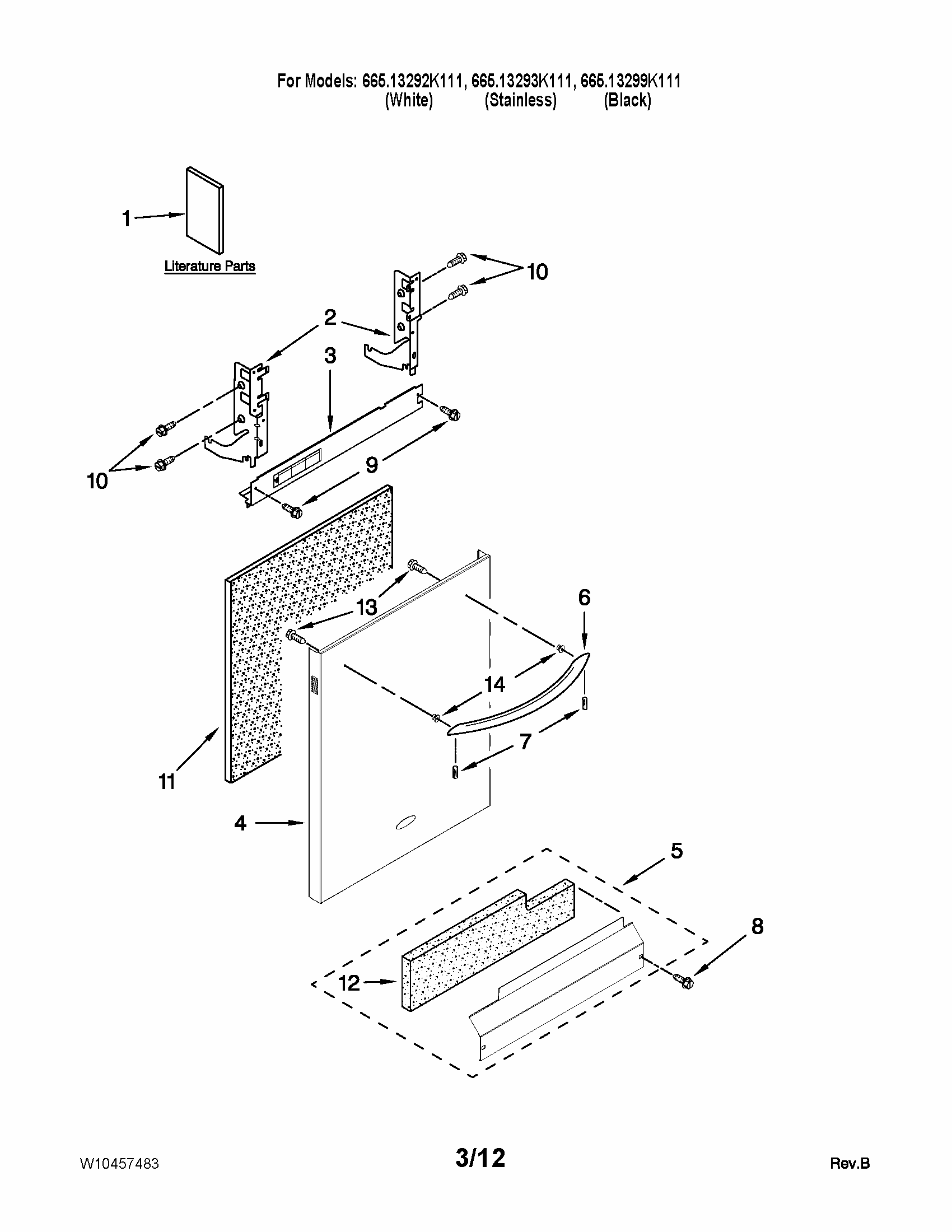 Door And Panel Parts Diagram and Parts List for 66513299K111  Kenmore Dishwasher