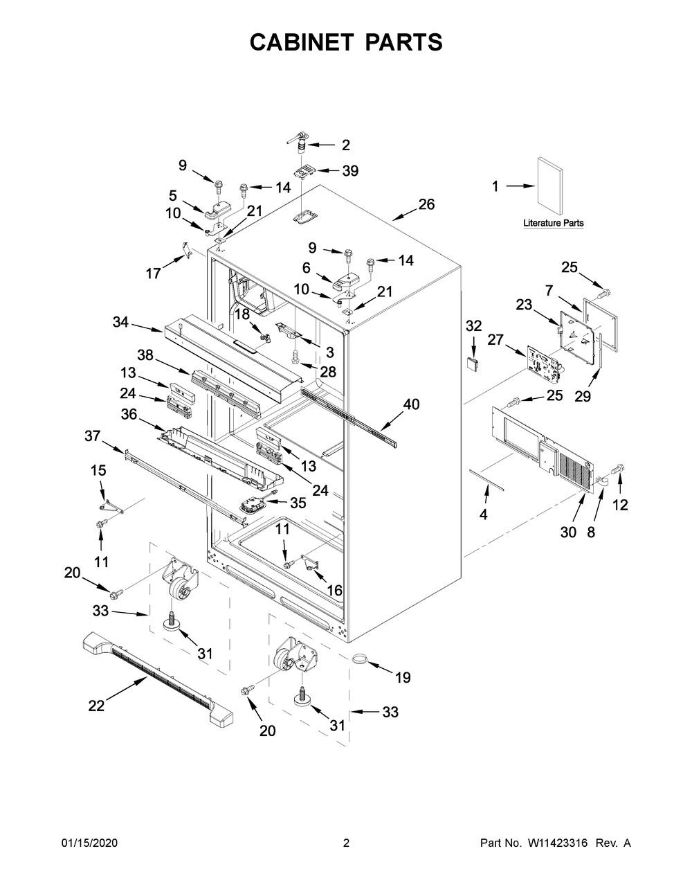 Cabinet Parts Diagram and Parts List for WRX735SDHB02  Whirlpool Refrigerator