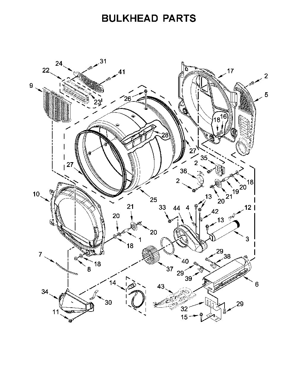 Bulkhead parts Diagram and Parts List for 11081952710  Kenmore Dryer