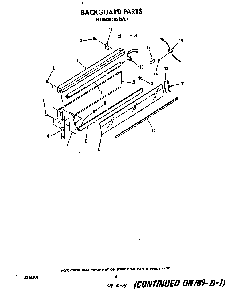 Backguard Diagram and Parts List for N9157*1  Roper Range