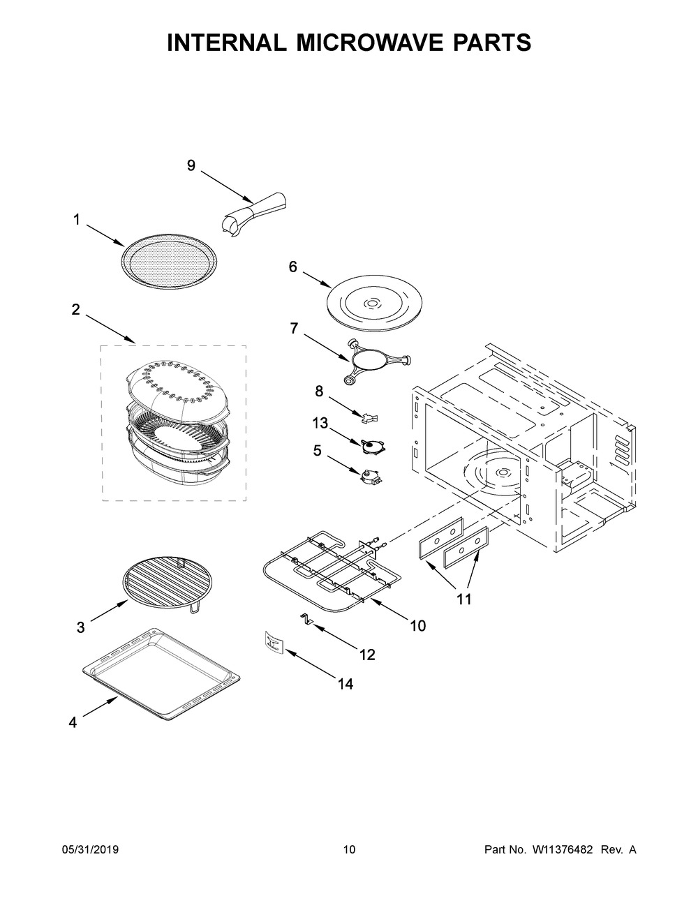 Internal Microwave Parts Diagram and Parts List for KMBP107EBS03  Whirlpool Microwave