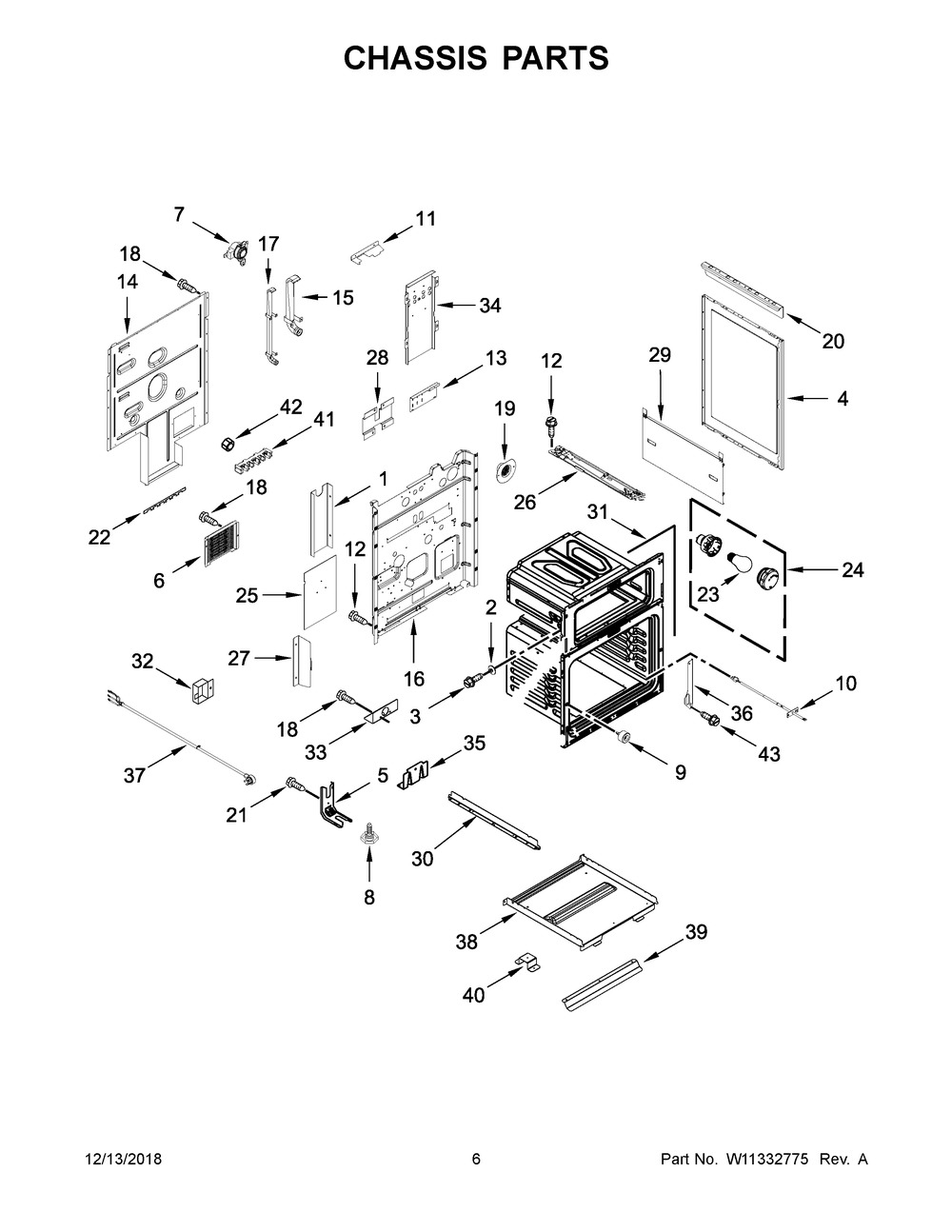 Chassis Parts Diagram and Parts List for YKFED500EBS3  Whirlpool Range