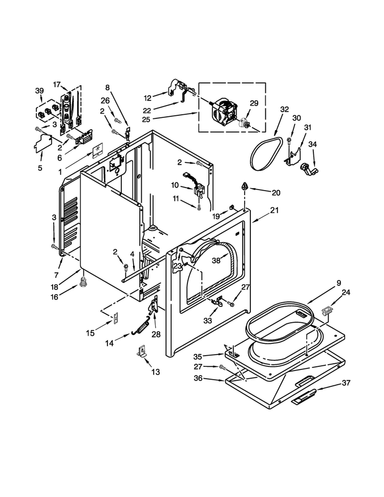 Cabinet Parts Diagram and Parts List for WED4915EW0  Whirlpool Dryer