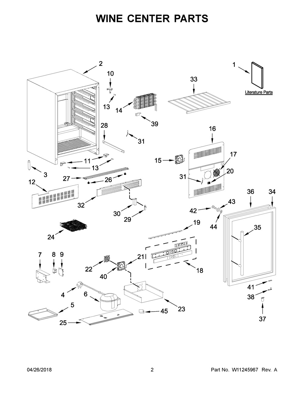 Wine Center Parts Diagram and Parts List for WUW35X24DS01  Whirlpool Wine and Beverage Cooler