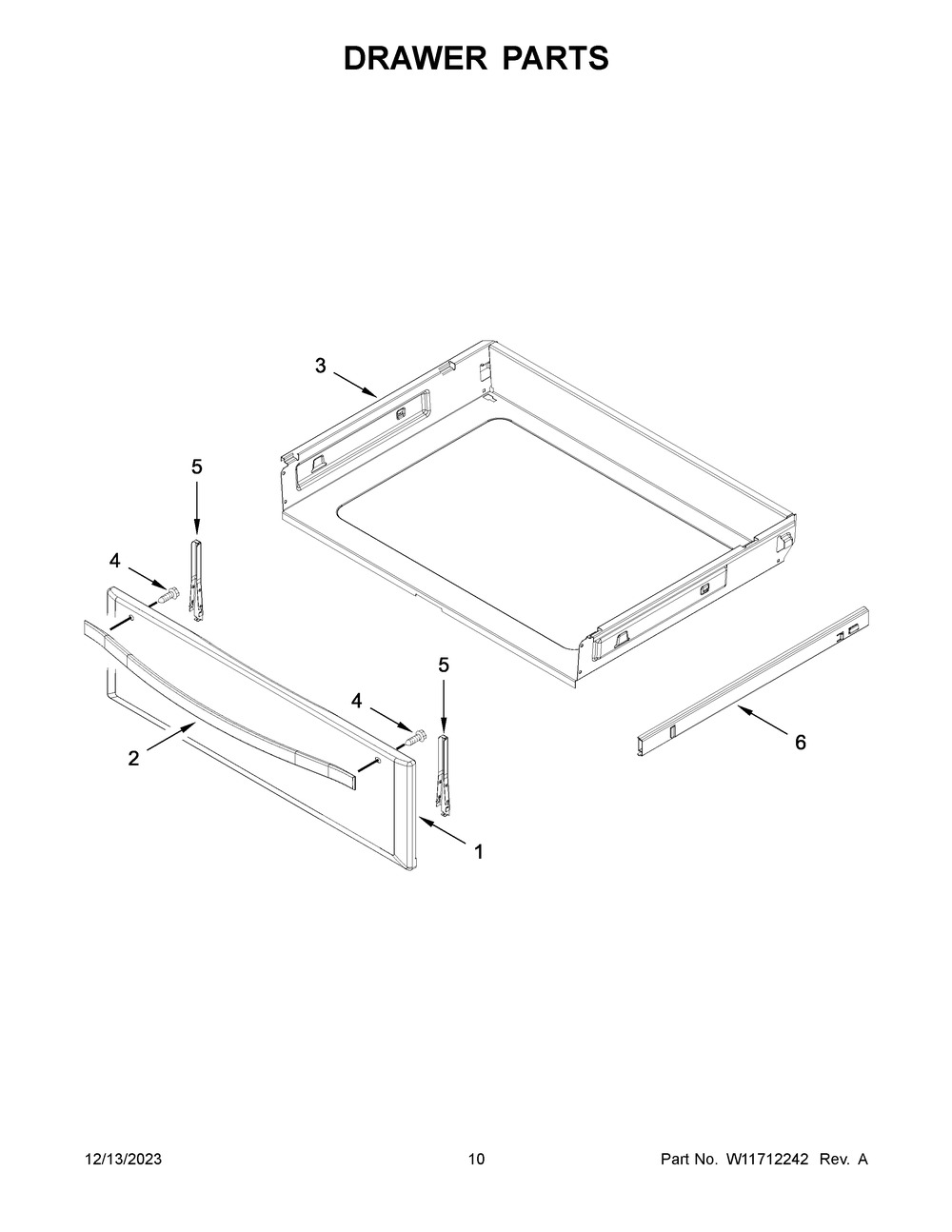 Drawer Parts Diagram and Parts List for YWFE745H0FS6  Whirlpool Range
