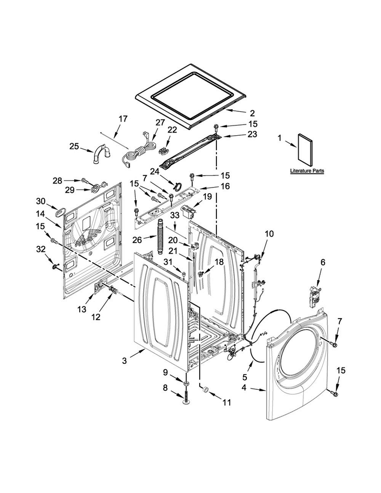 Top And Cabinet Parts Diagram and Parts List for WFW61HEBW1  Whirlpool Washer
