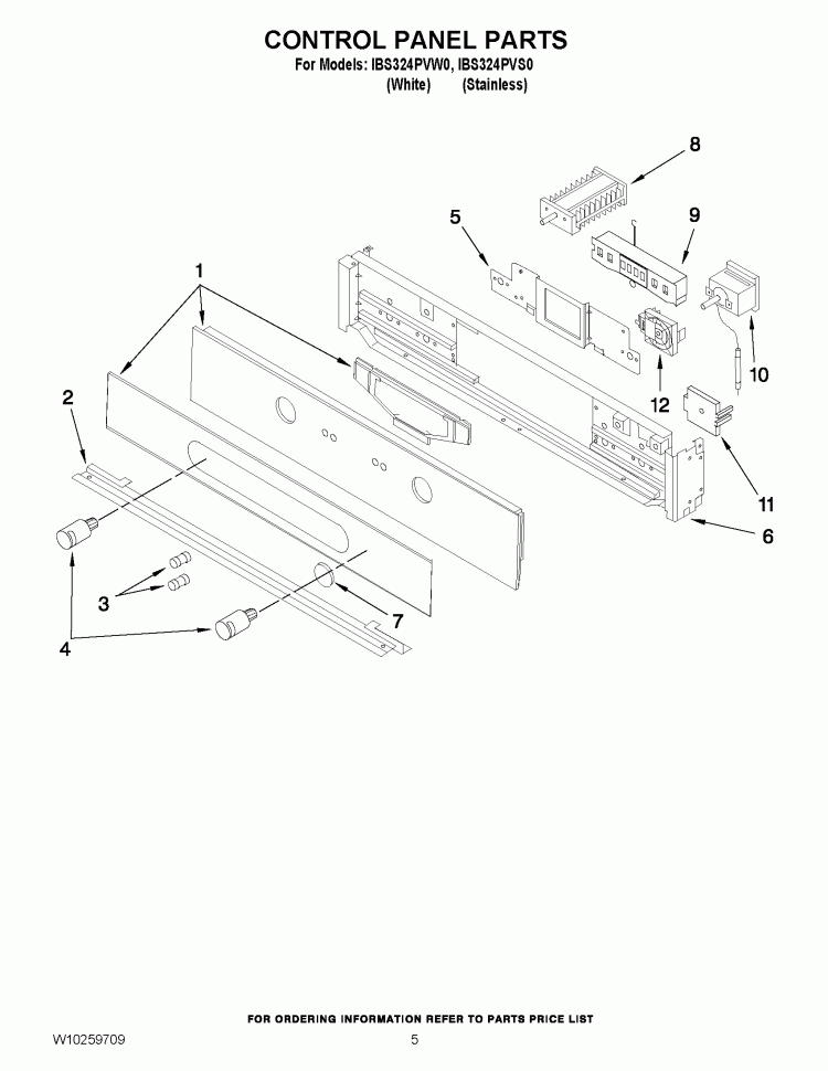 CONTROL PANEL PARTS Diagram and Parts List for IBS324PVW0  Whirlpool Wall Oven