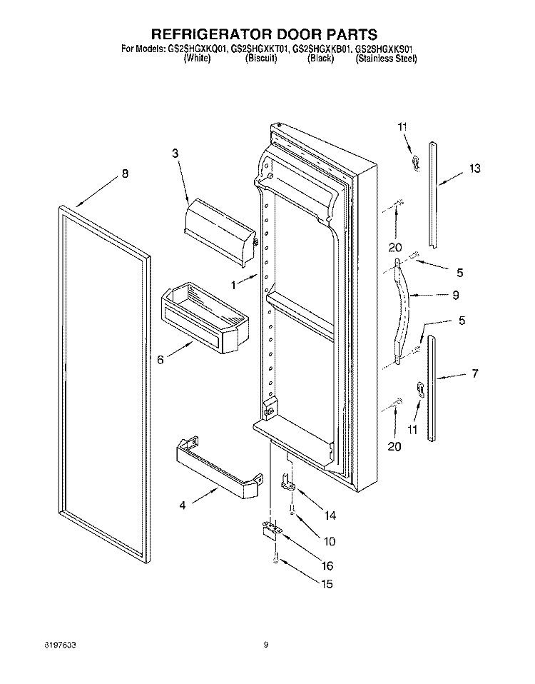 REFRIGERATOR DOOR Diagram and Parts List for GS2SHGXKT01  Whirlpool Refrigerator