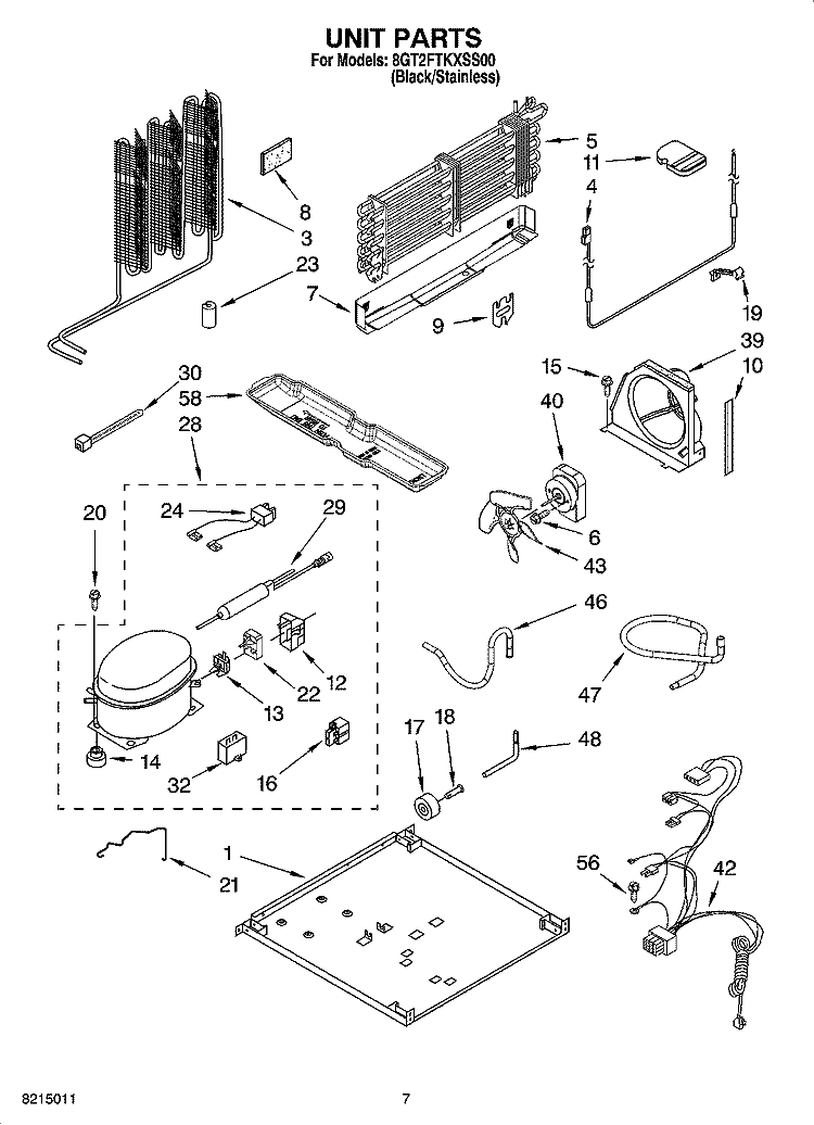 UNIT PARTS Diagram and Parts List for 8GT2FTKXSS00  Whirlpool Refrigerator