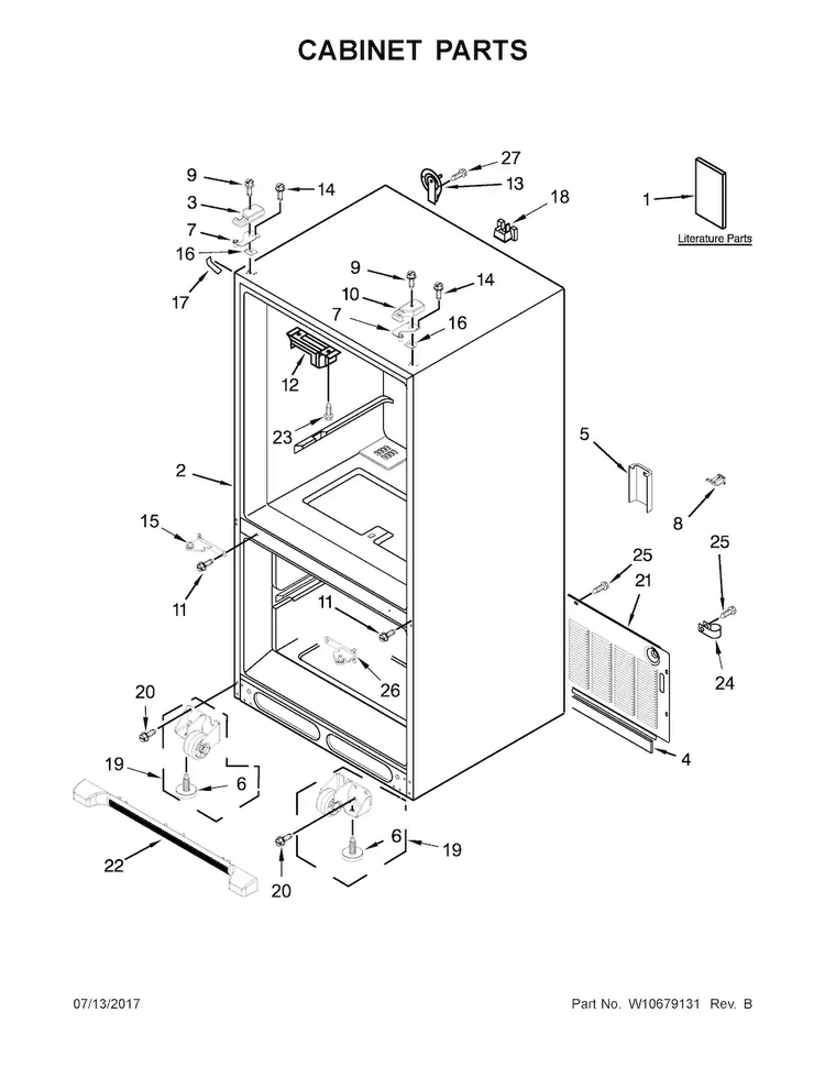 Cabinet Parts Diagram and Parts List for WRF535SWBW00  Whirlpool Refrigerator