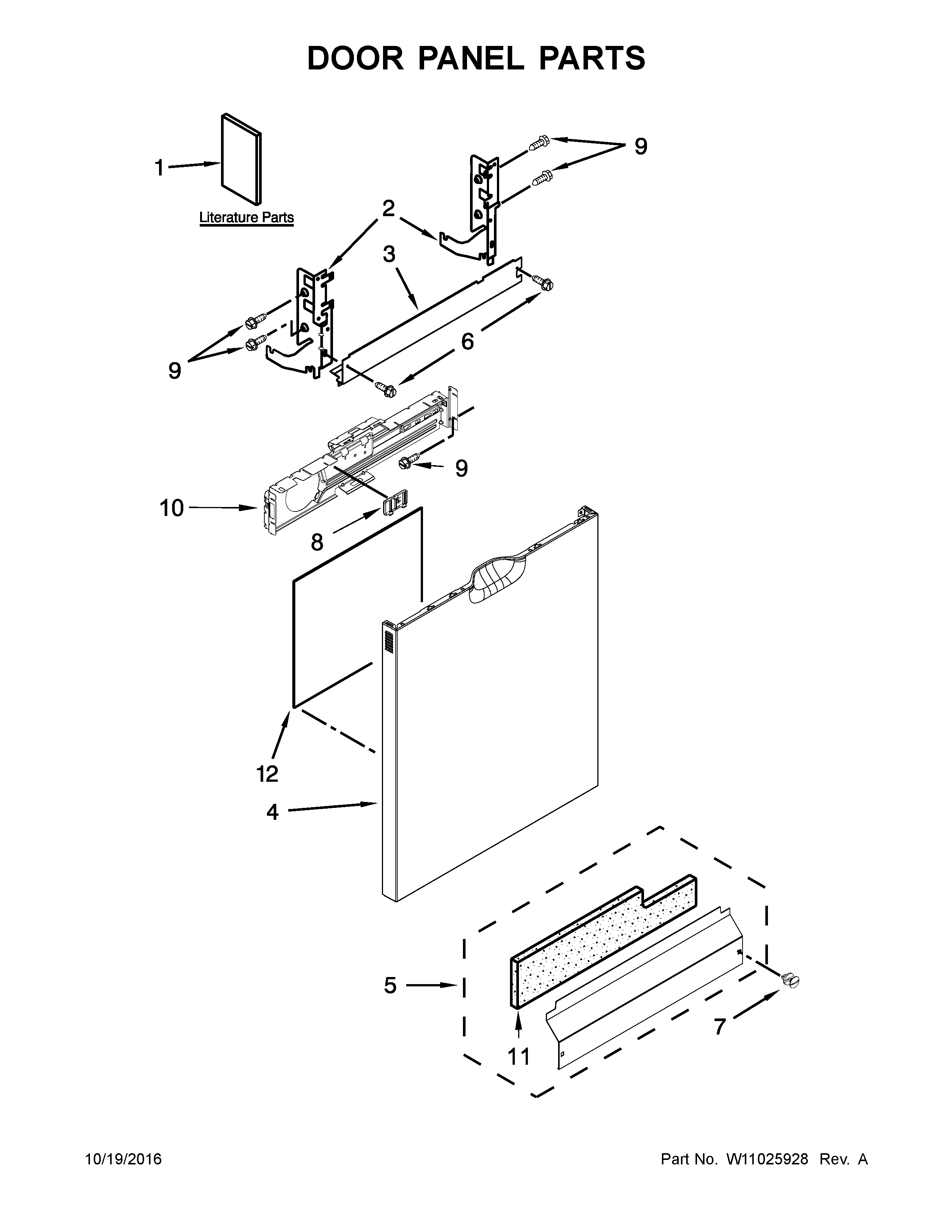 Door Panel Parts Diagram and Parts List for IUD7555DS3  Whirlpool Dishwasher