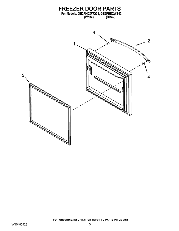 FREEZER DOOR PARTS Diagram and Parts List for GB2FHDXWB03  Whirlpool Refrigerator