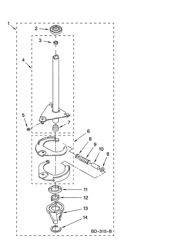 Brake and drive tube Diagram and Parts List for 11029822800  Kenmore Washer