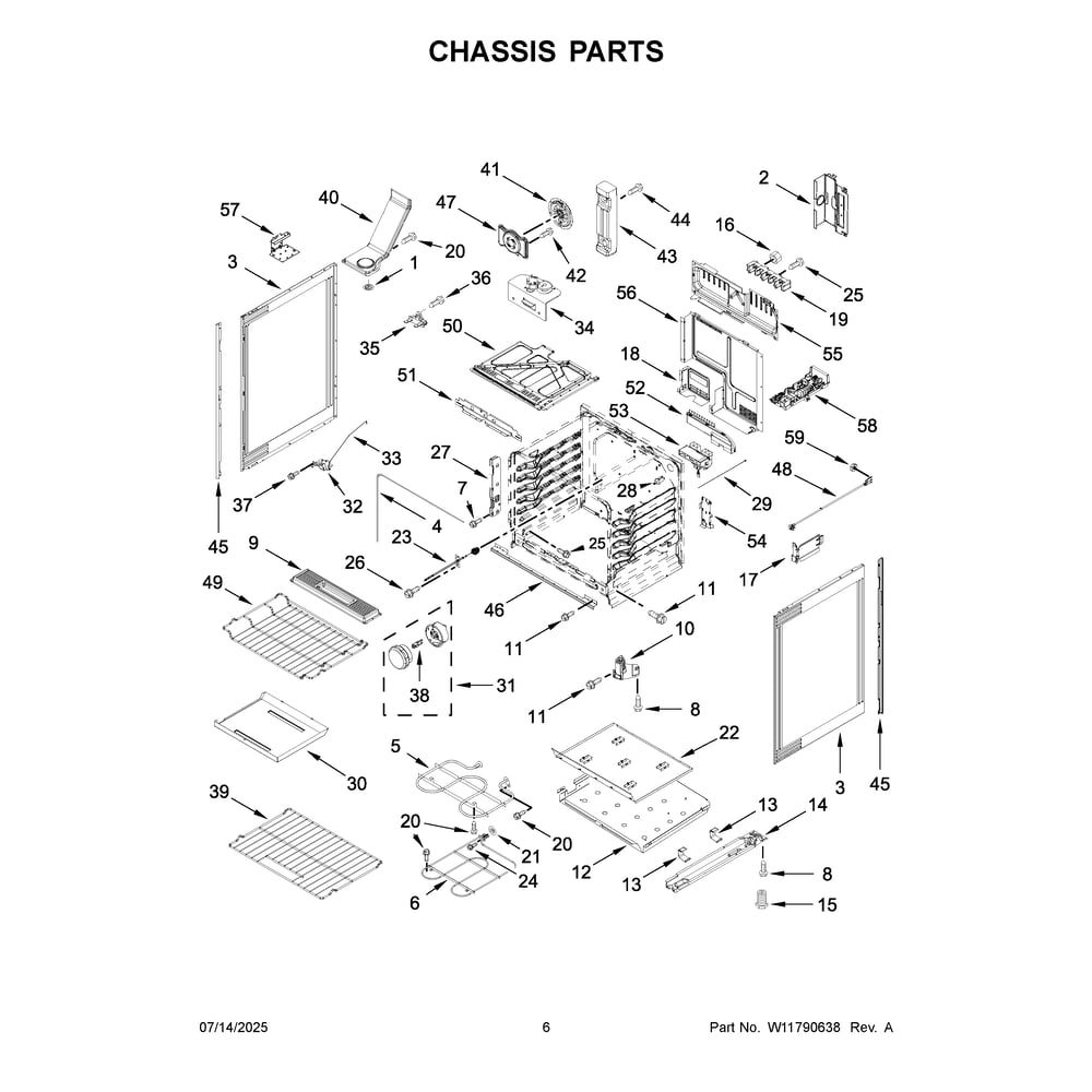 Chassis Parts Diagram and Parts List for YKSES530SJP0  Whirlpool Range