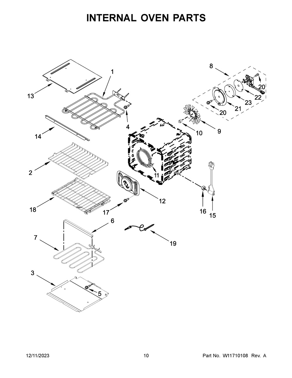Internal Oven Parts Diagram and Parts List for KODE300ESS21  KitchenAid Wall Oven