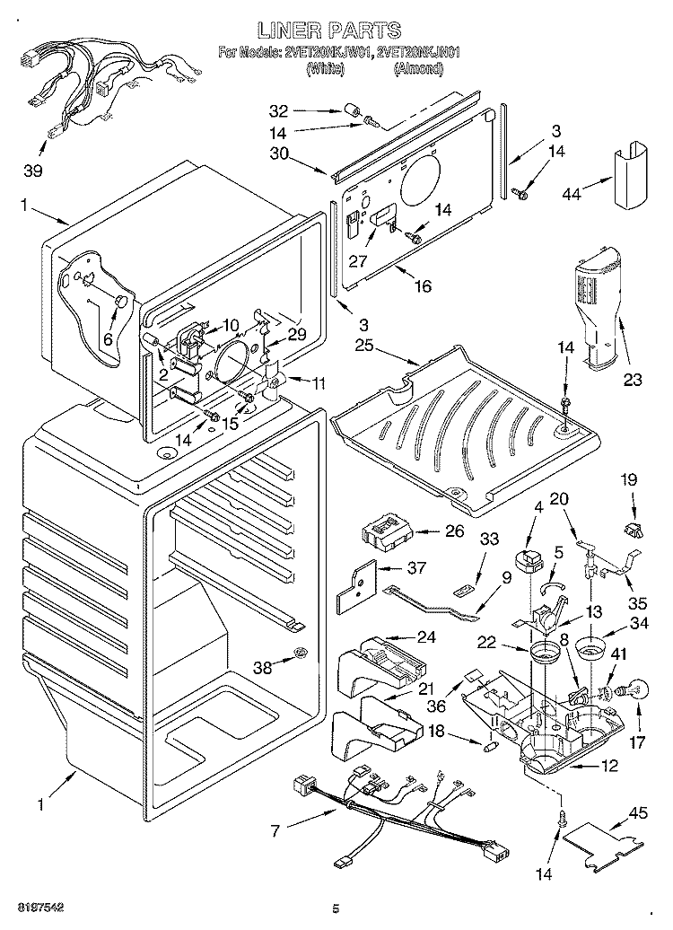 LINER Diagram and Parts List for 2VET20NKJW01  Whirlpool Refrigerator