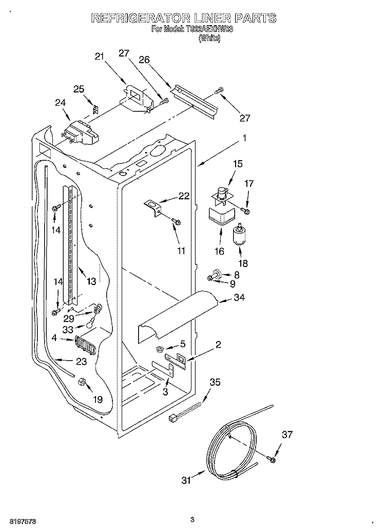 REFRIGERATOR LINER Diagram and Parts List for TS22AEXHW03  Whirlpool Refrigerator