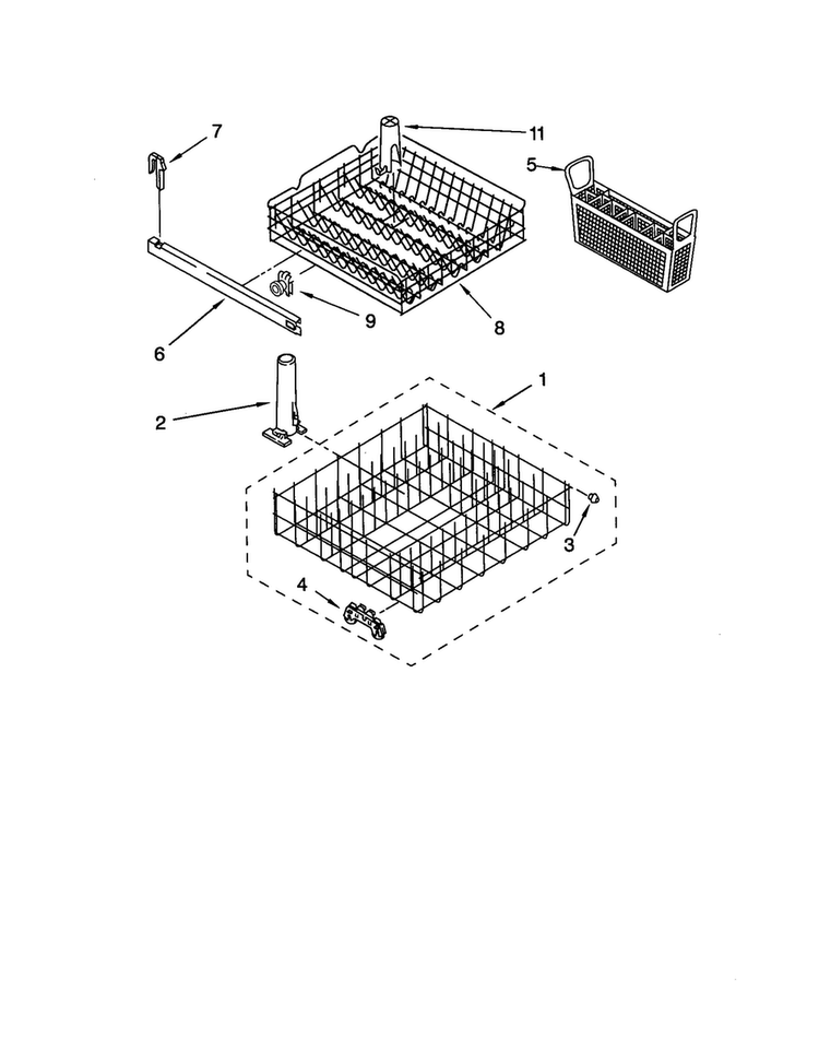 Dishrack Diagram and Parts List for DU850DWGX2  Whirlpool Dishwasher