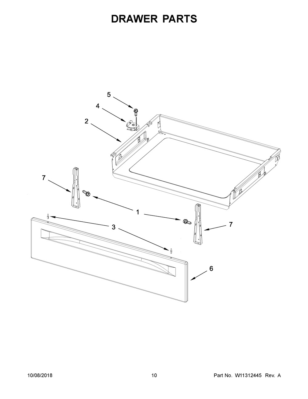 Drawer Parts Diagram and Parts List for WFE505W0HB1  Whirlpool Range