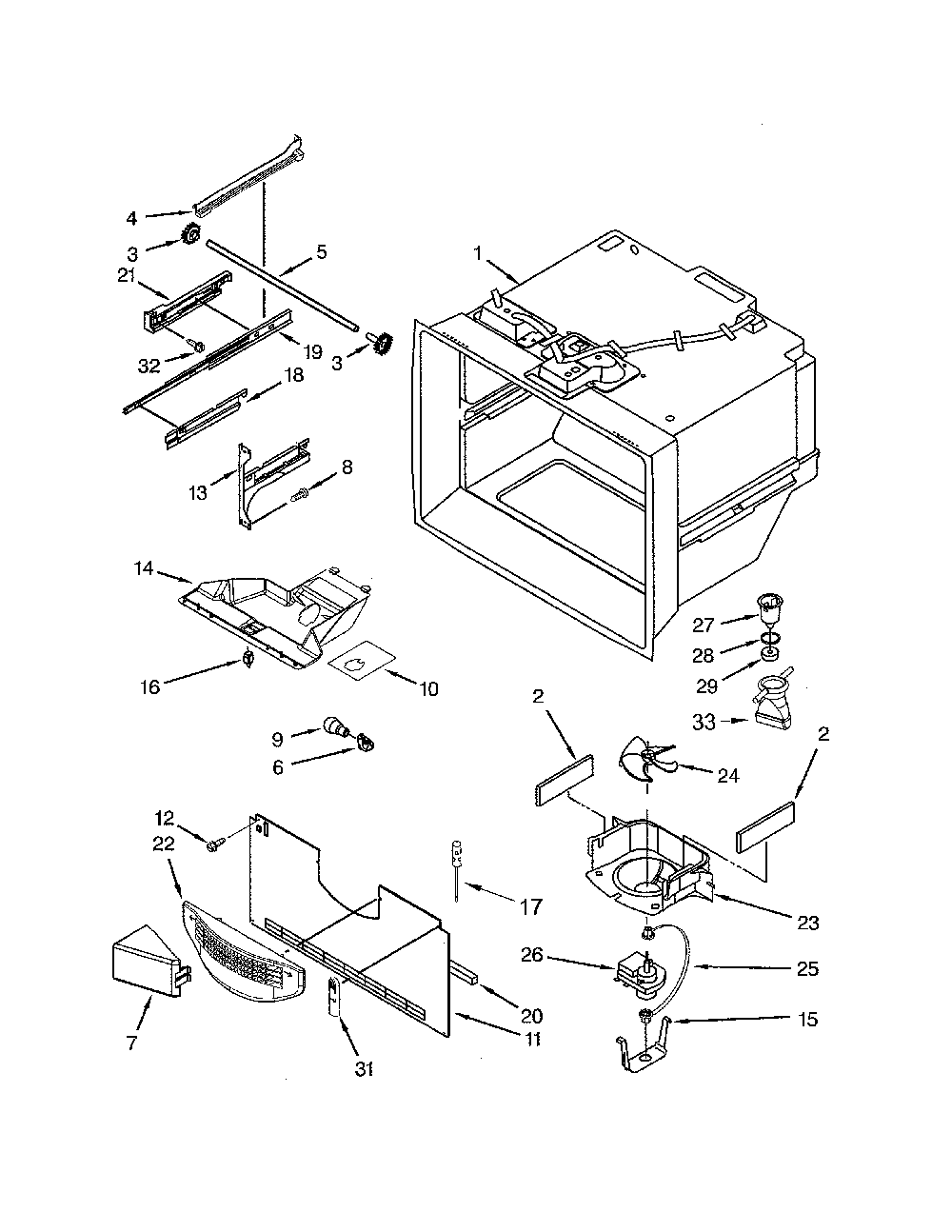 Freezer Liner Diagram and Parts List for KBFS20EVBL10  KitchenAid Refrigerator