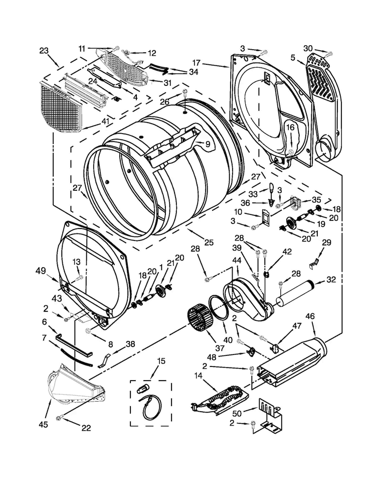 Bulkhead Parts Diagram and Parts List for 110C66012011  Kenmore Dryer