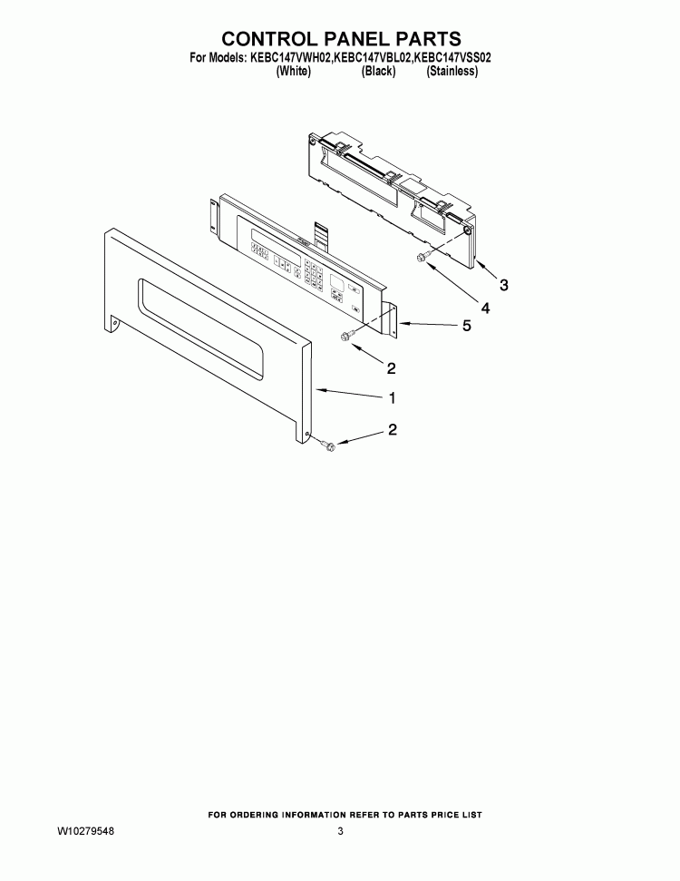 CONTROL PANEL PARTS Diagram and Parts List for KEBC147VWH02  KitchenAid Wall Oven