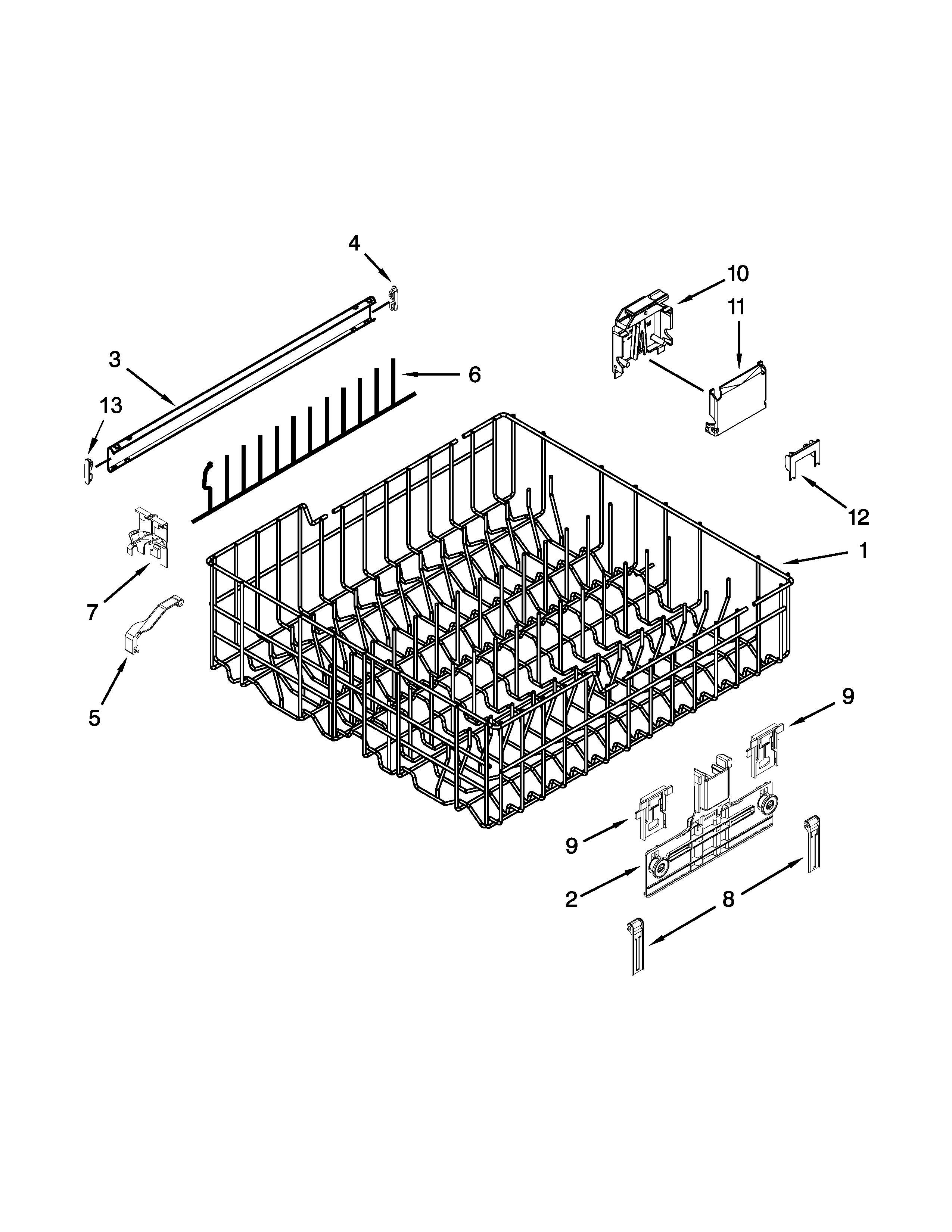 Upper Rack And Track Parts Diagram and Parts List for 66513403N411  Kenmore Dishwasher