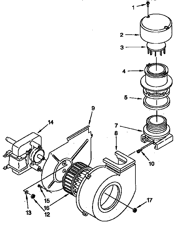 Blower Parts Diagram and Parts List for KUDT23HY3  KitchenAid Dishwasher