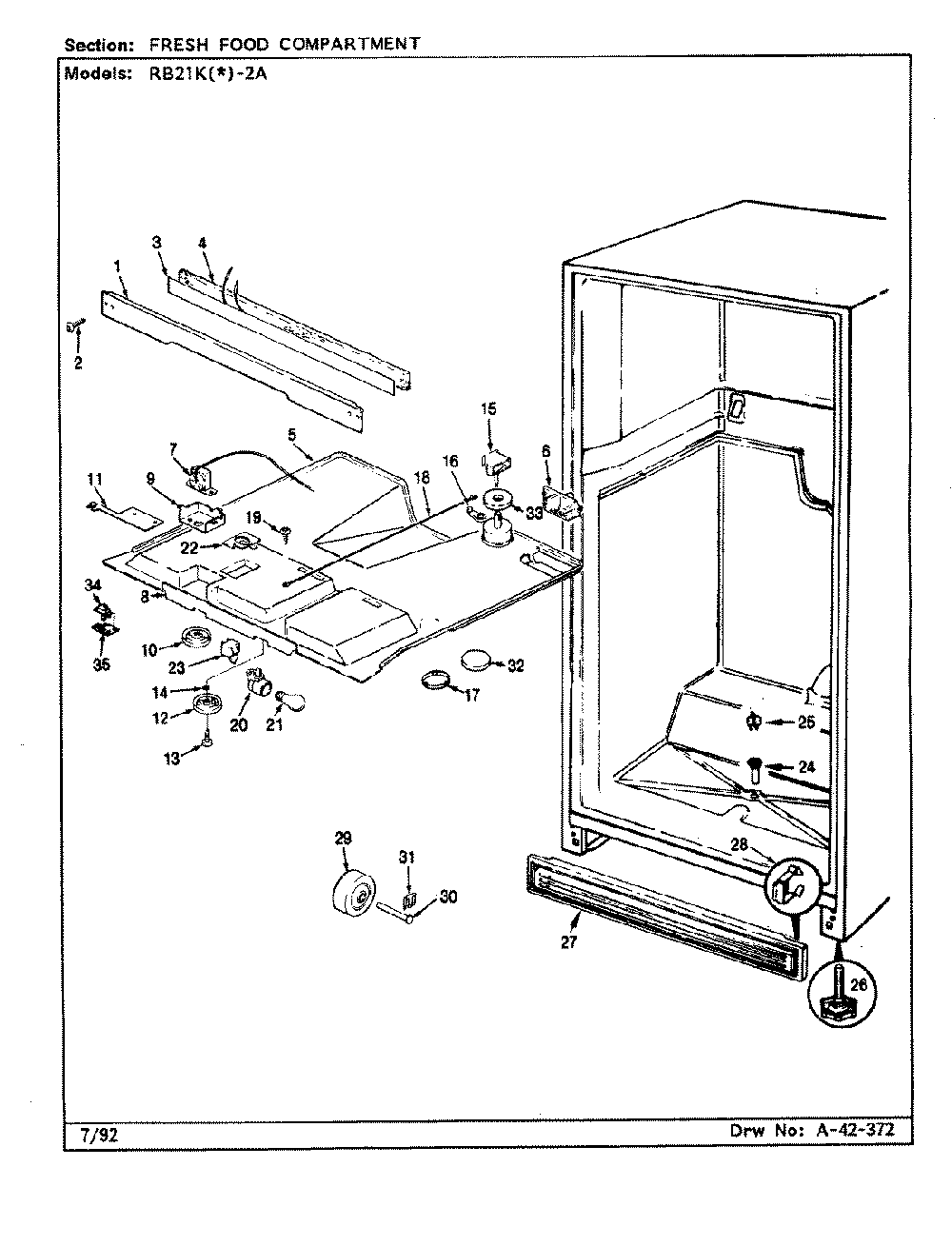 03 - Fresh Food Compartment Diagram and Parts List for RB21KN-2A  Whirlpool Refrigerator