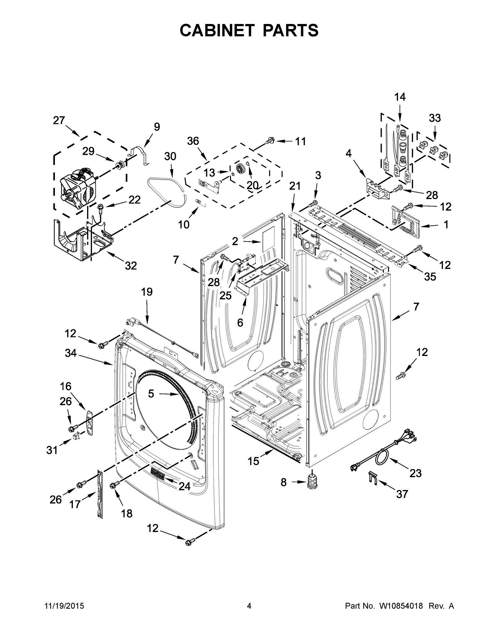 03 - CABINET PARTS Diagram and Parts List for YMED8100DW1  Whirlpool Dryer