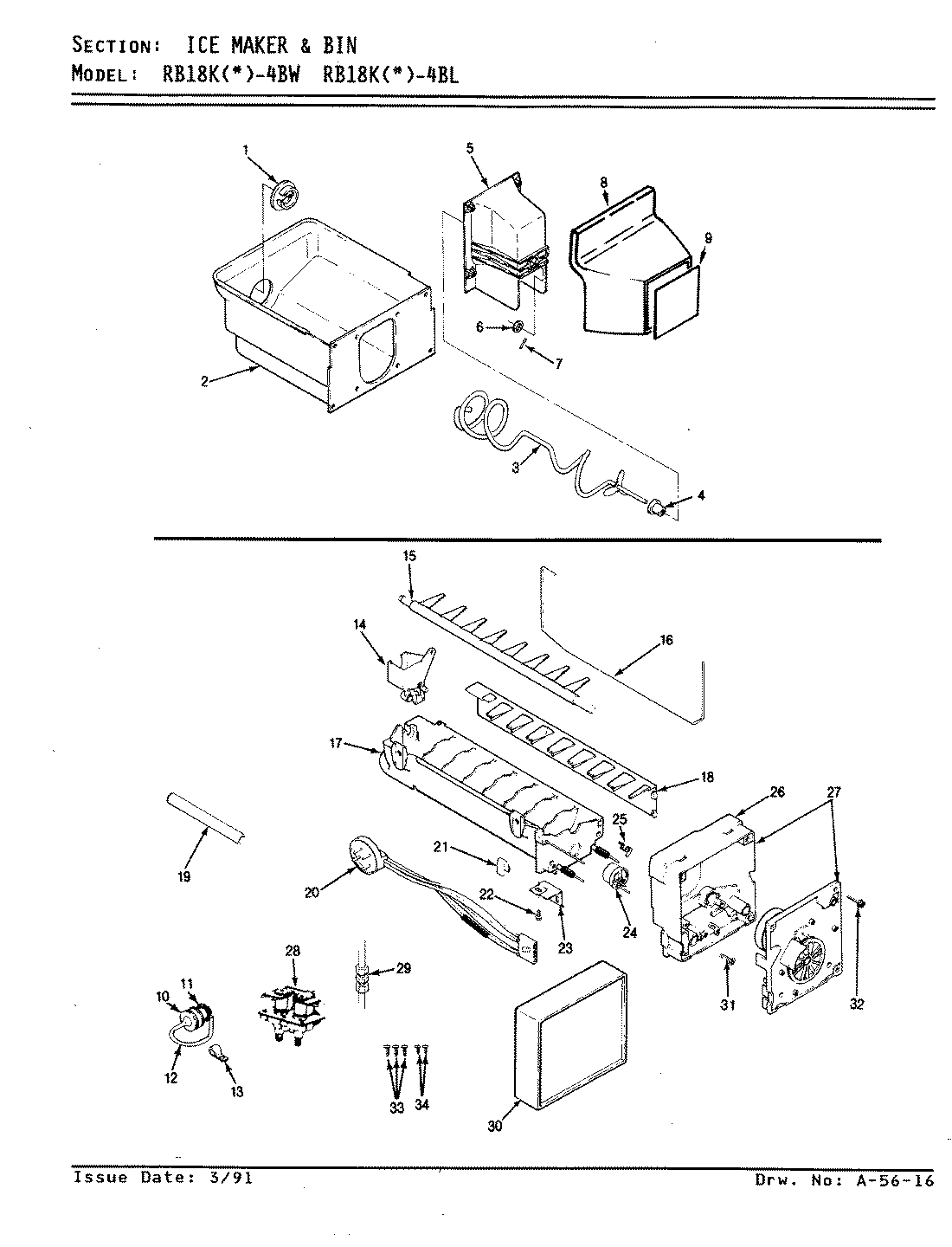 06 - ICE MAKER & BIN Diagram and Parts List for RB18KN-4BL  Whirlpool Refrigerator