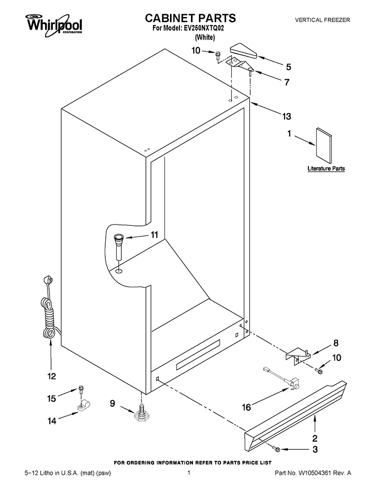 CABINET PARTS Diagram and Parts List for EV250NXTQ02  Whirlpool Freezer