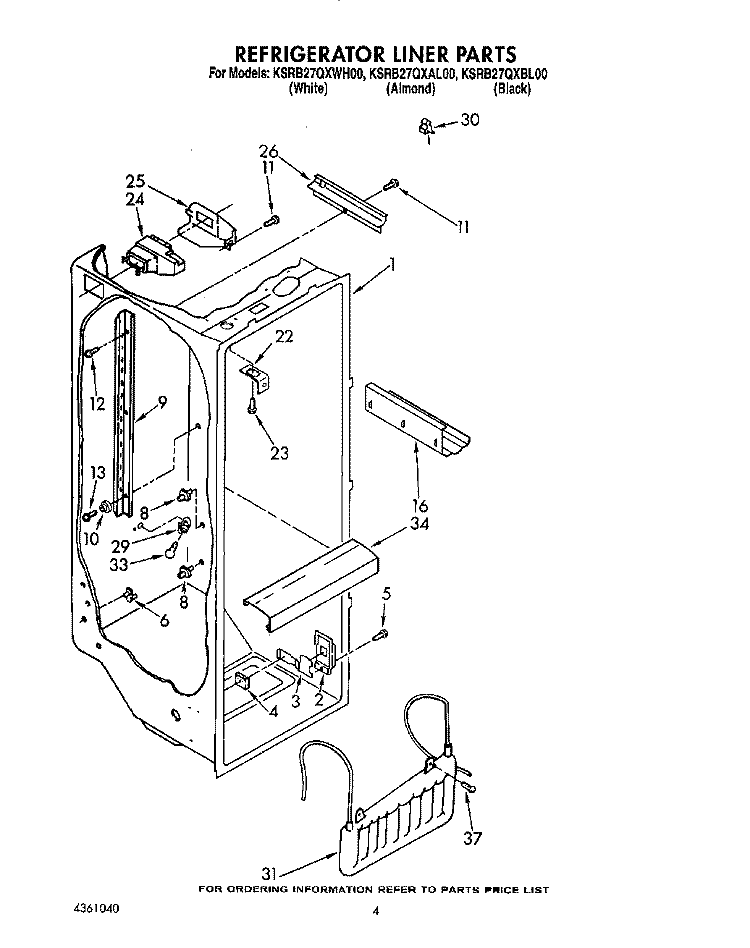 REFRIGERATOR LINER Diagram and Parts List for KSRB27QXBL00  KitchenAid Refrigerator