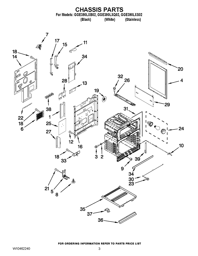 CHASSIS PARTS Diagram and Parts List for GGE390LXQ02  Whirlpool Range