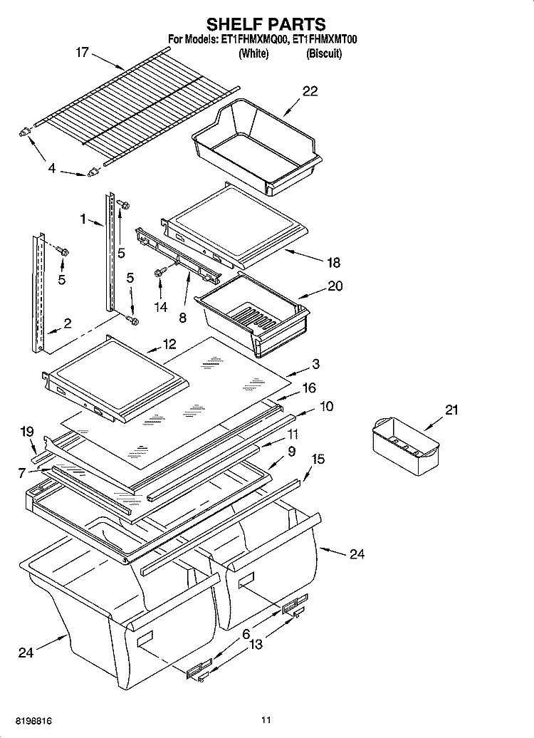 SHELF PARTS, OPTIONAL PARTS Diagram and Parts List for ET1FHMXMT00  Whirlpool Refrigerator