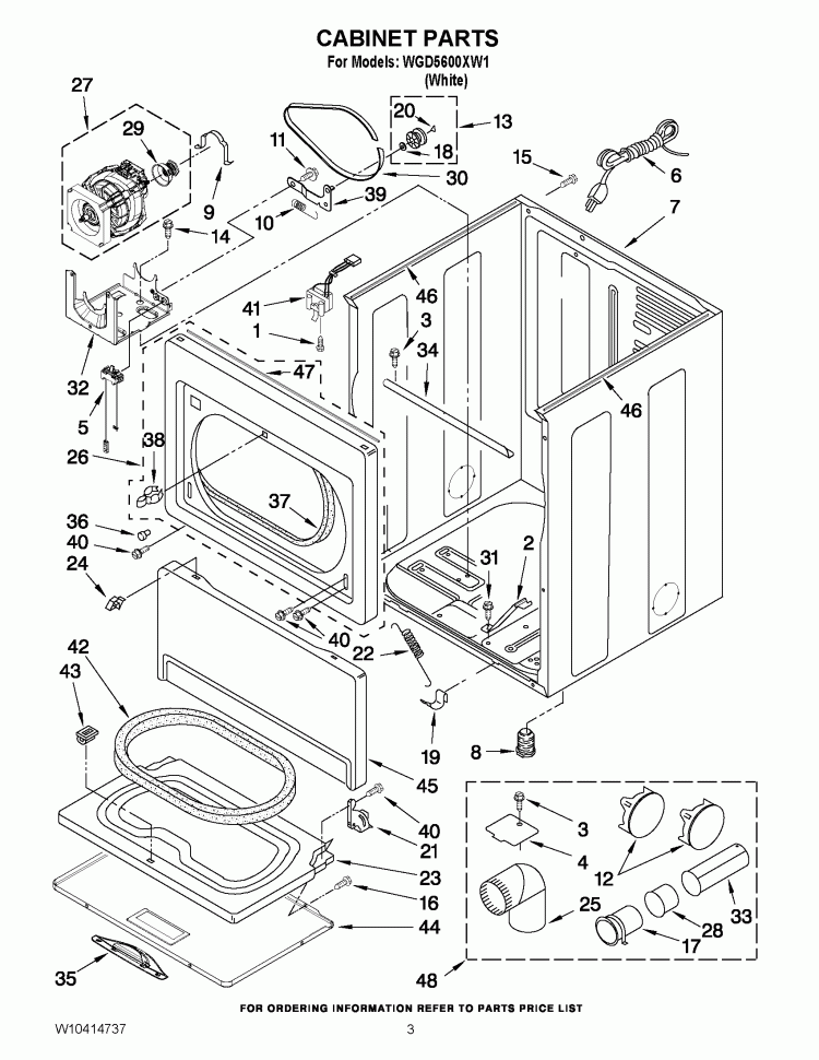 CABINET PARTS Diagram and Parts List for WGD5600XW1  Whirlpool Dryer