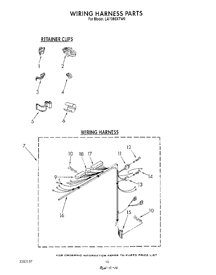 WIRING HARNESS Diagram and Parts List for LA7088XTM0  Whirlpool Washer