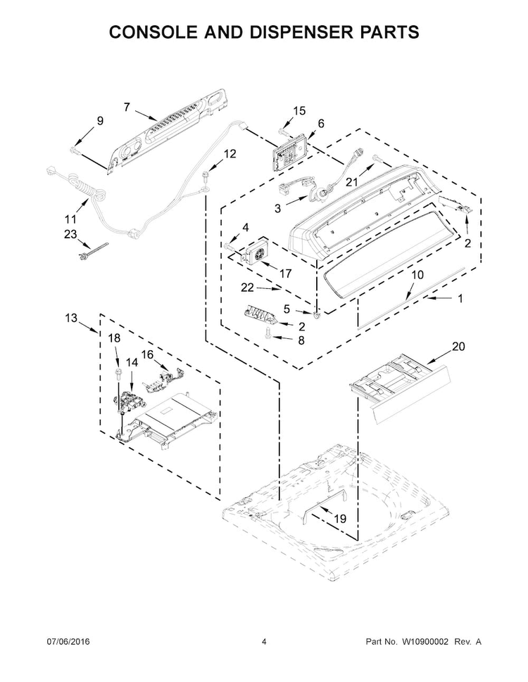Console And Dispenser Parts Diagram and Parts List for WTW7000DW1  Whirlpool Washer