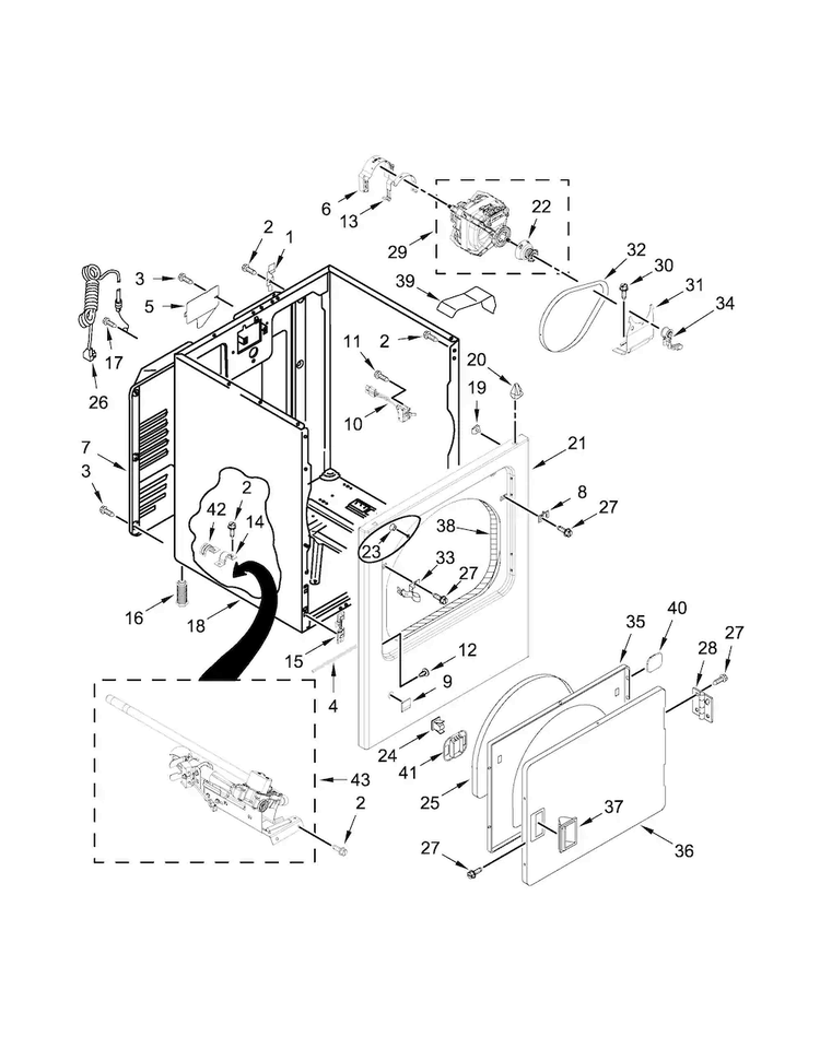 Cabinet Parts Diagram and Parts List for WGD4616FW0  Whirlpool Dryer