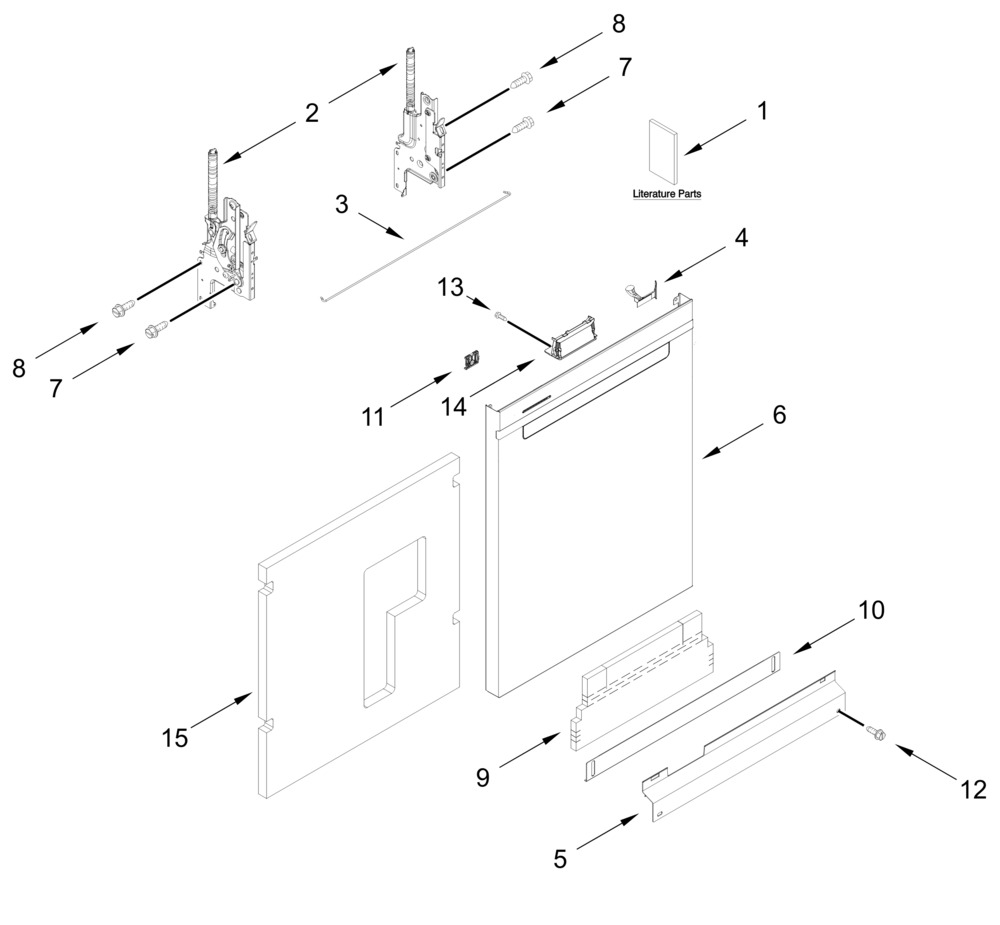 Door And Panel Parts Diagram and Parts List for WDPS8024SZ0  Whirlpool Dishwasher