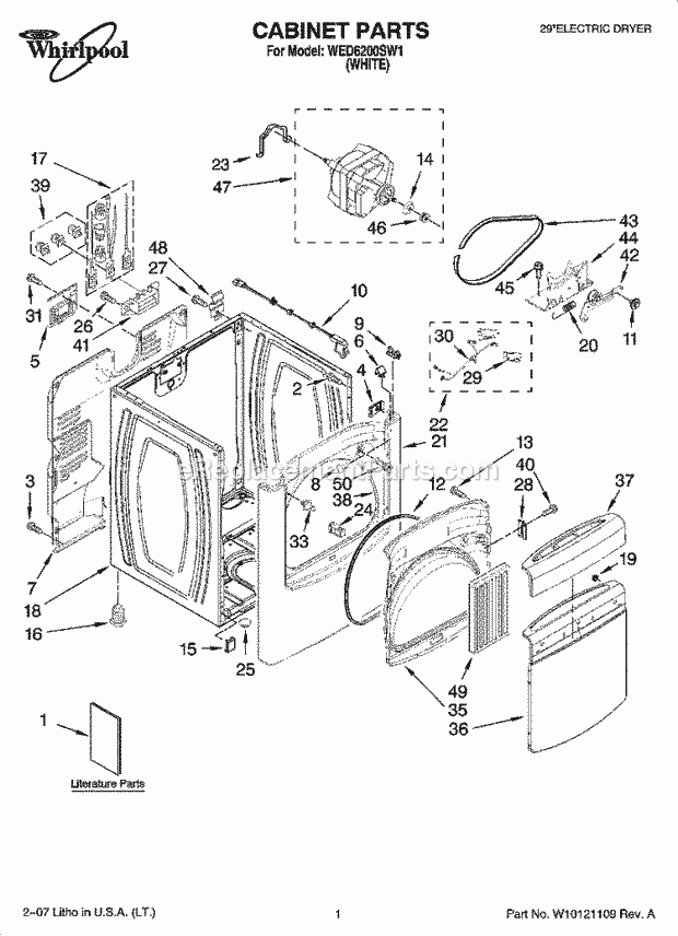 CABINET PARTS Diagram and Parts List for WED6200SW1  Whirlpool Dryer